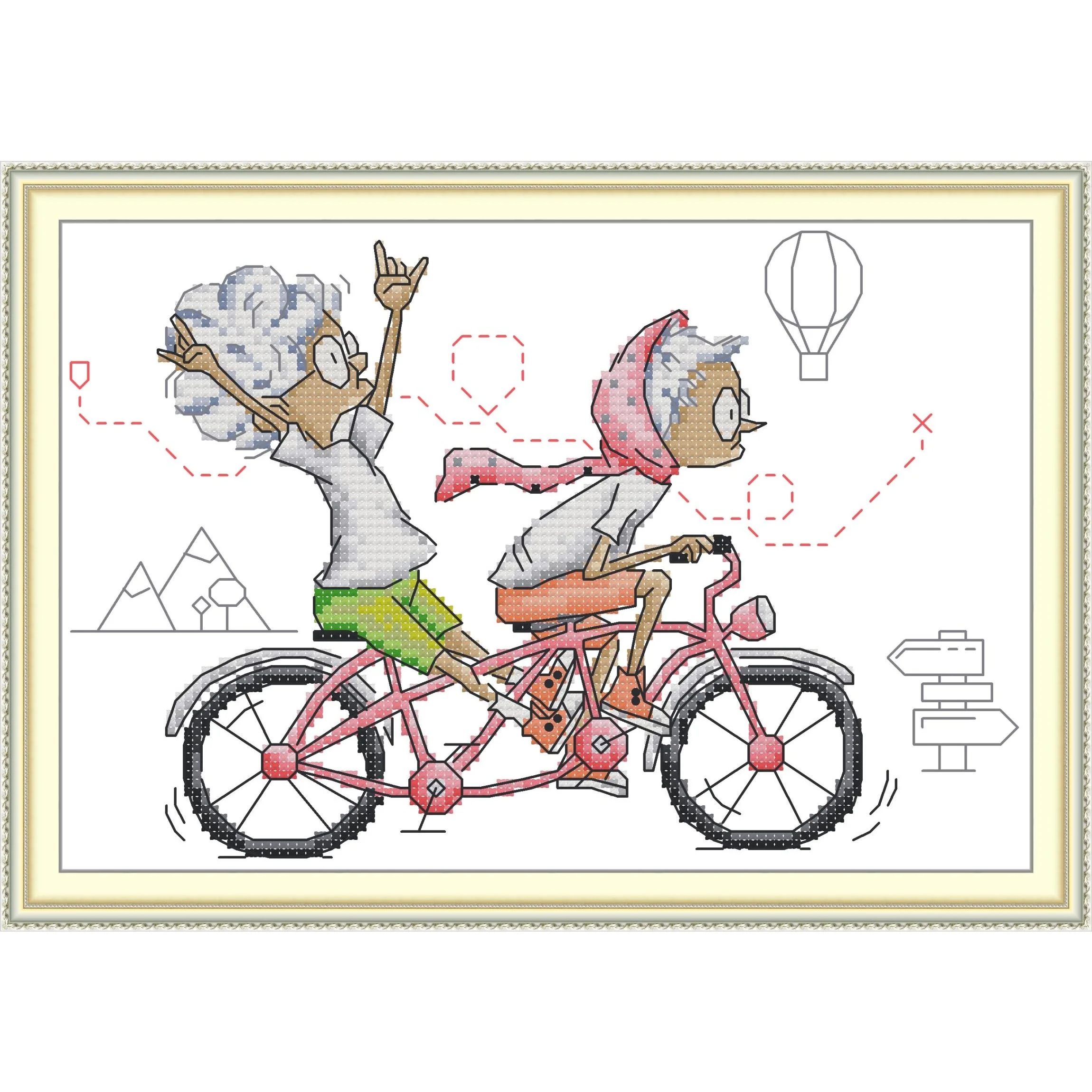 Neuheit: Vorgedrucktes Kreuzstich-Set, gestanzter Aida-Stoff mit DMC-Fäden, Stickerei-Set - Ausstellungsschrank - Radfahren