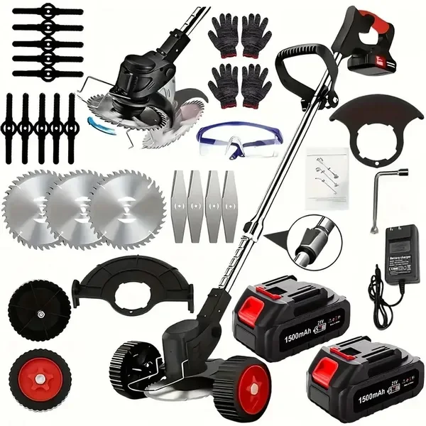 

Cordless Electric Weed Wacker Portable Grass Trimmer with 3 Blade Types and 2 High Capacity Batteries