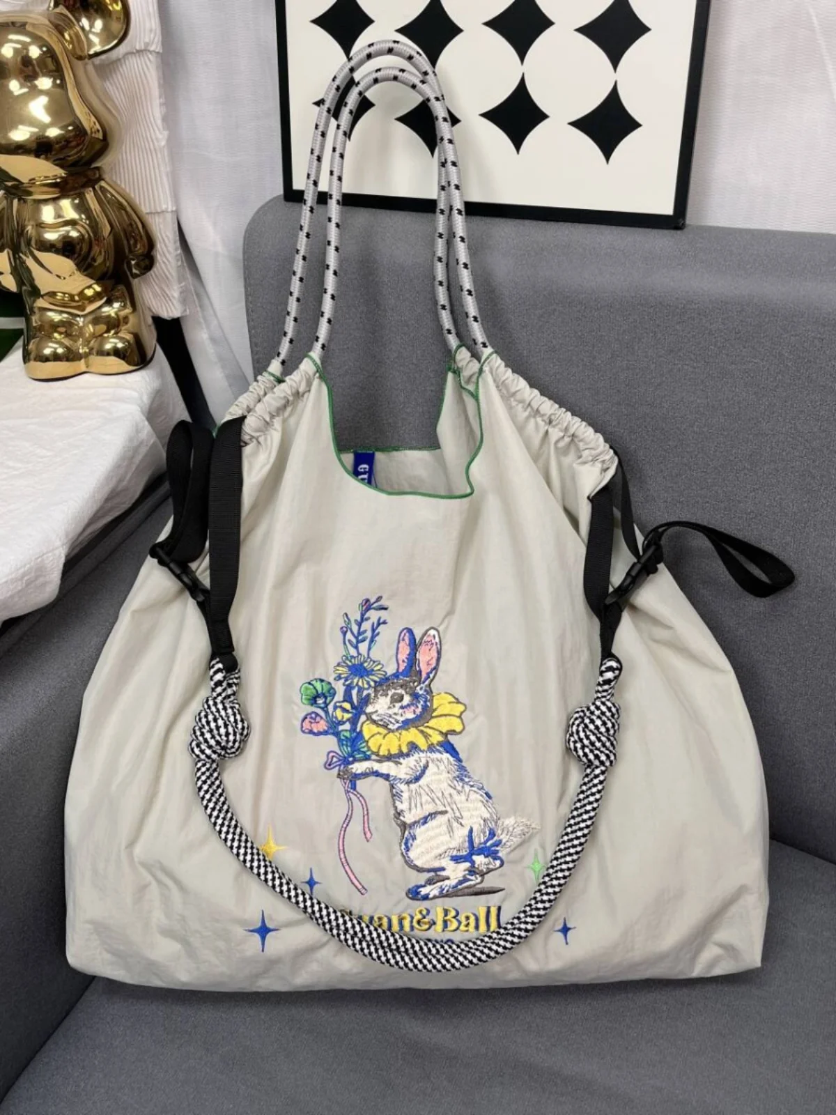 2024 Winter High round Ball Chain Bag Environmental Protection Shoulder Nylon Women Large Capaci Portable Shopping Bag