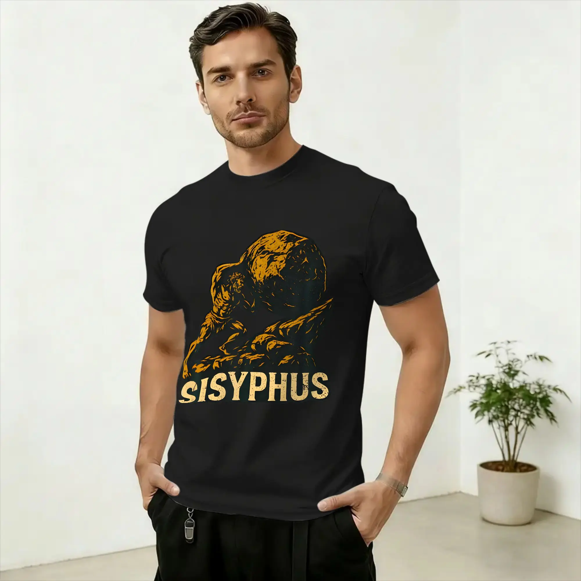 T-shirts en coton pour hommes, Sisyphus, mythologie grecque, art de la persévérance, vêtements amusants à manches courtes, col rond, 4XL 5XL