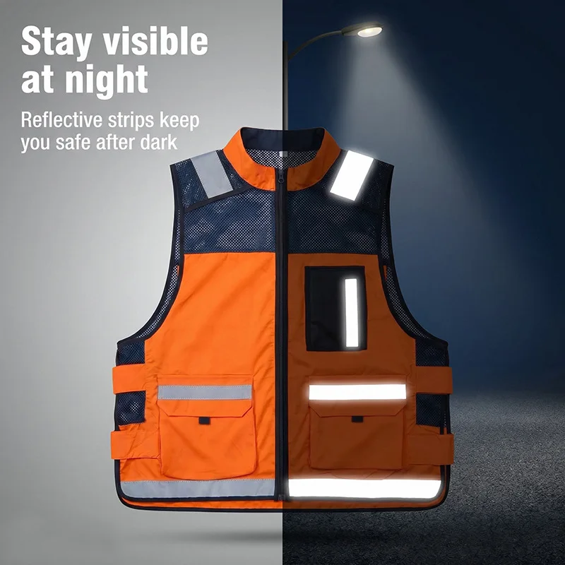 AYGHK Reflektierende Sicherheitsweste für Führungskräfte, geeignet für Radfahren, Autofahren, Verkehr, Baustellen, fluoreszierende Weste mit Clip – Detail 21