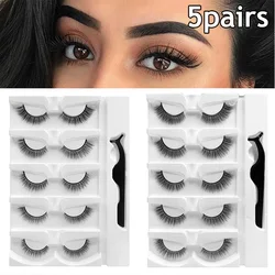 5 Pairs/Set Self-adhesive Fake Lashes With Tweezer Easily Wear Adhesive Eyelashes Lifting Kit Glue-Free Lash Extension Supplies