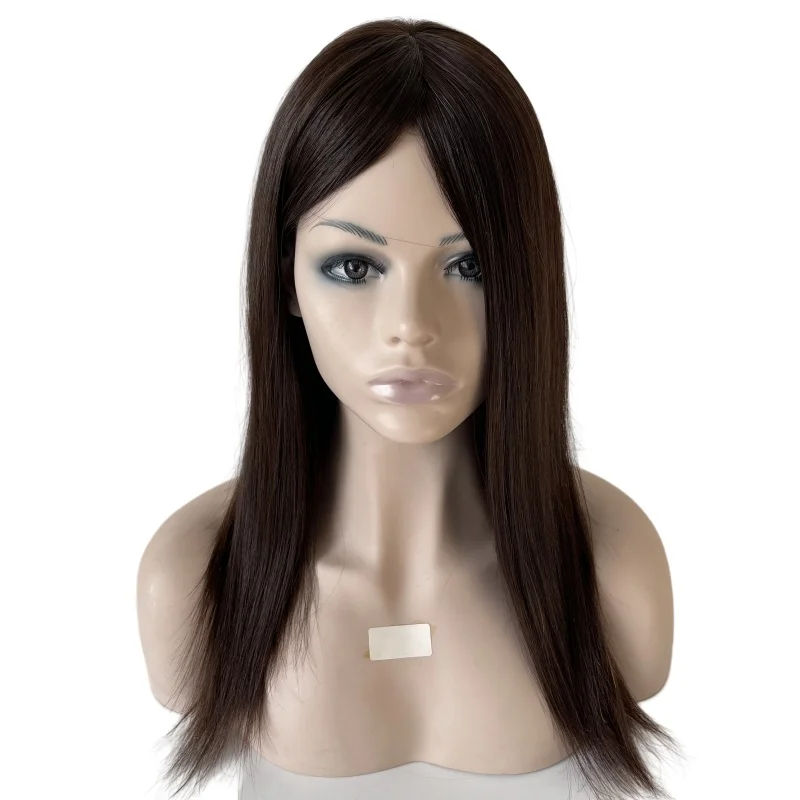 European Virgin Human Hair Dark Brown Color 2# Kosher Wigs Silky Straight 4x4 Silk Top Jewish Wig for women