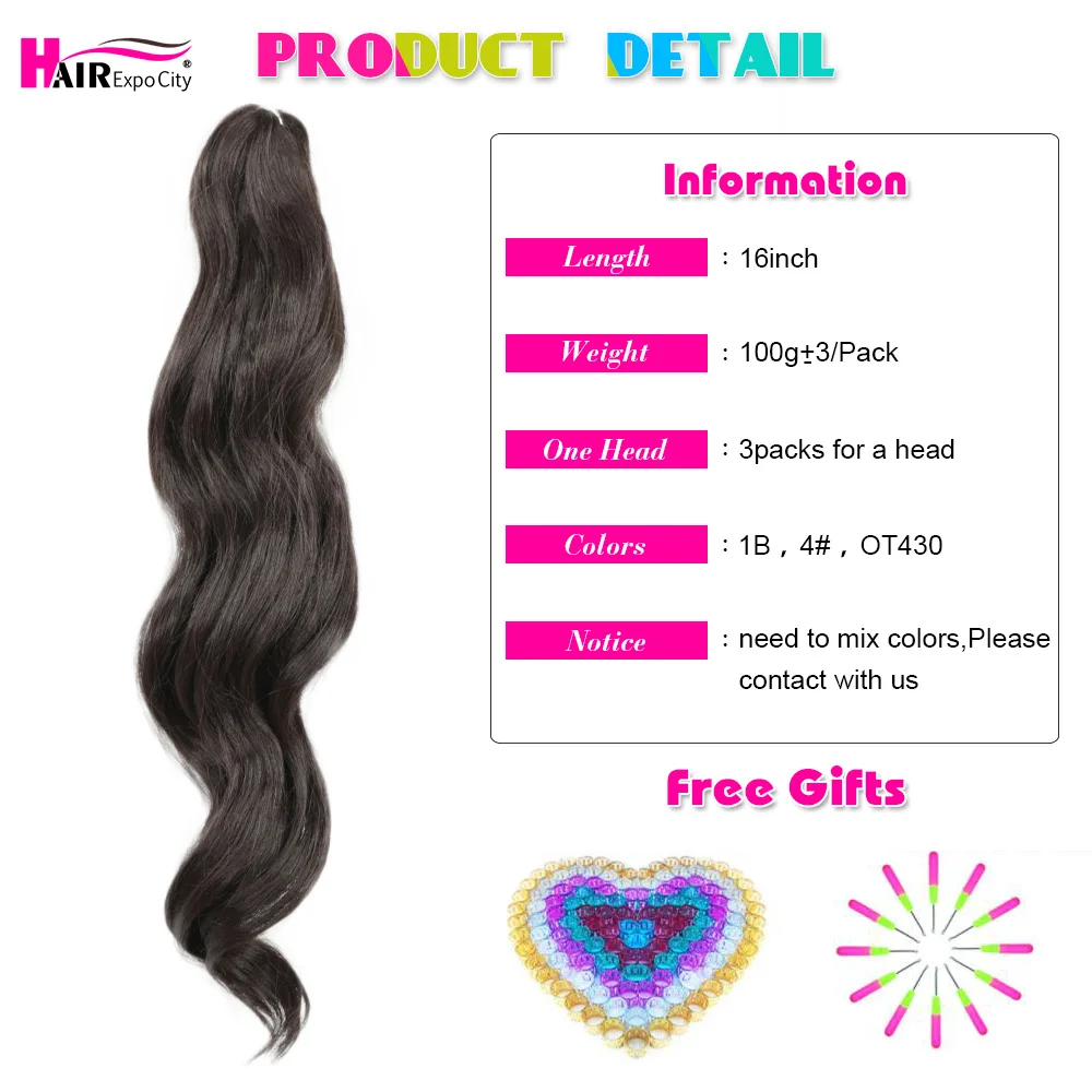 16" Body Wave Crochet Hair Natural Synthetic Braid Hair Ombre Braiding Hair Extensions Deep Ocean Wave Afro Curls Hair Expo City