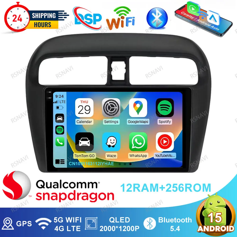 

Автомобильное радио Android 15 для Mitsubishi Mirage 6 Attrage 2012 2013 2014 2015 2016 2018, беспроводной Carplay Auto Viedo Player, стерео DVD