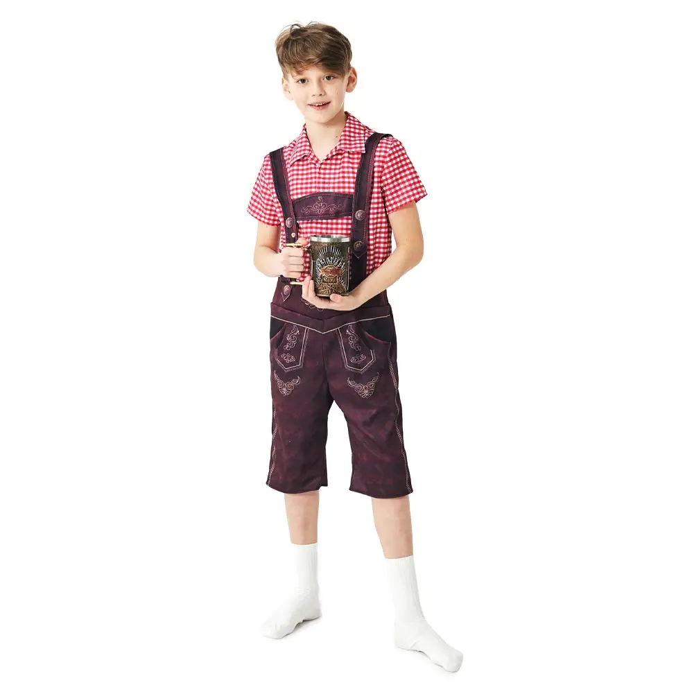 Kids Octoberfest Beer Festival Cosplay Costume Children Plaid Shirt Beer Strap Pants Halloween Carnival Party Disguise Clothes