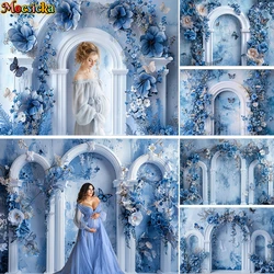 Mocsicka Photography Background Blue Butterfly Floral Arch Decor Birthday Wedding Cake Smash Kids Portrait Backdrop Photo Studio