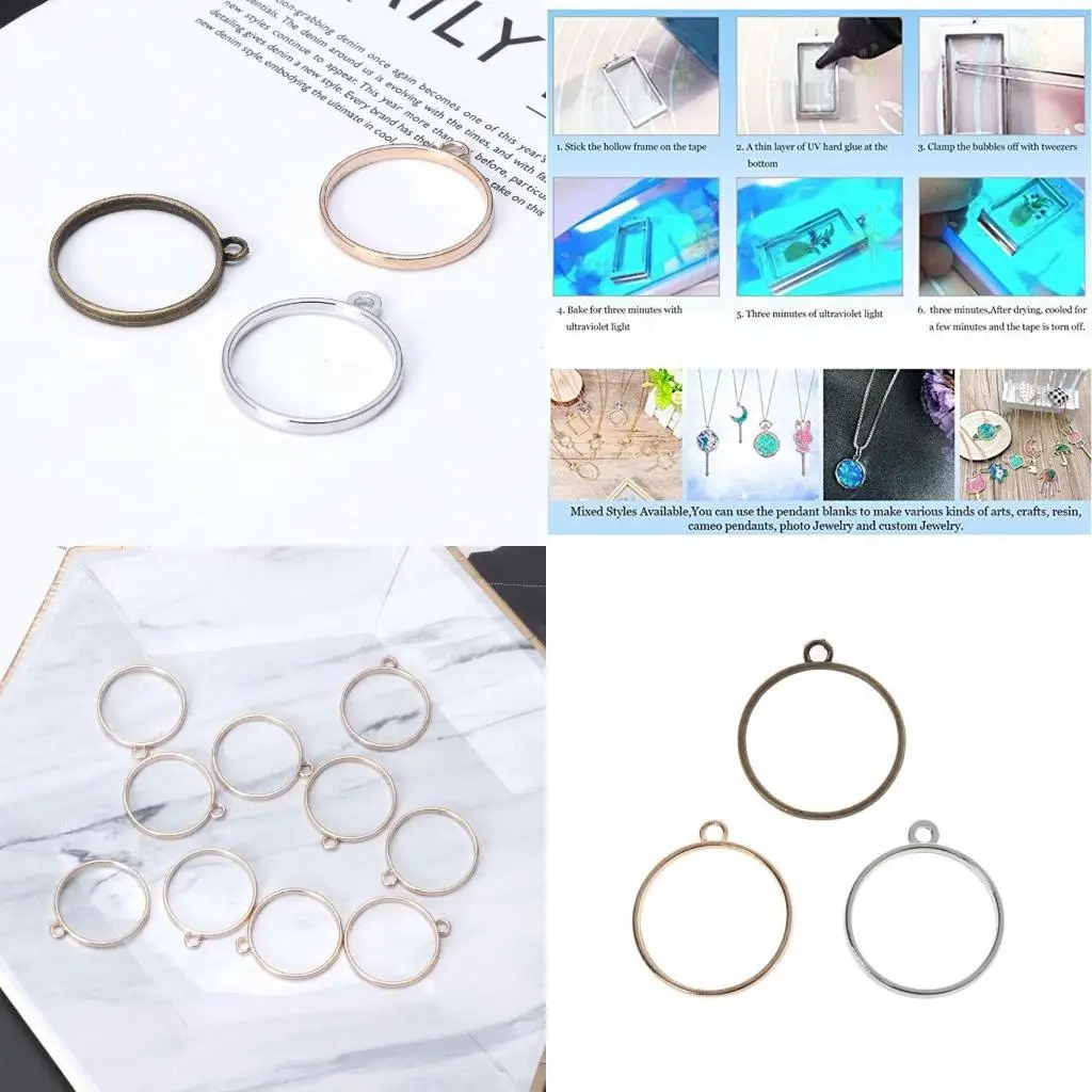 L4me 10 pcs colgante redondo marco en blanco resina bandejas bisel resina para hacer joyas bricolaje