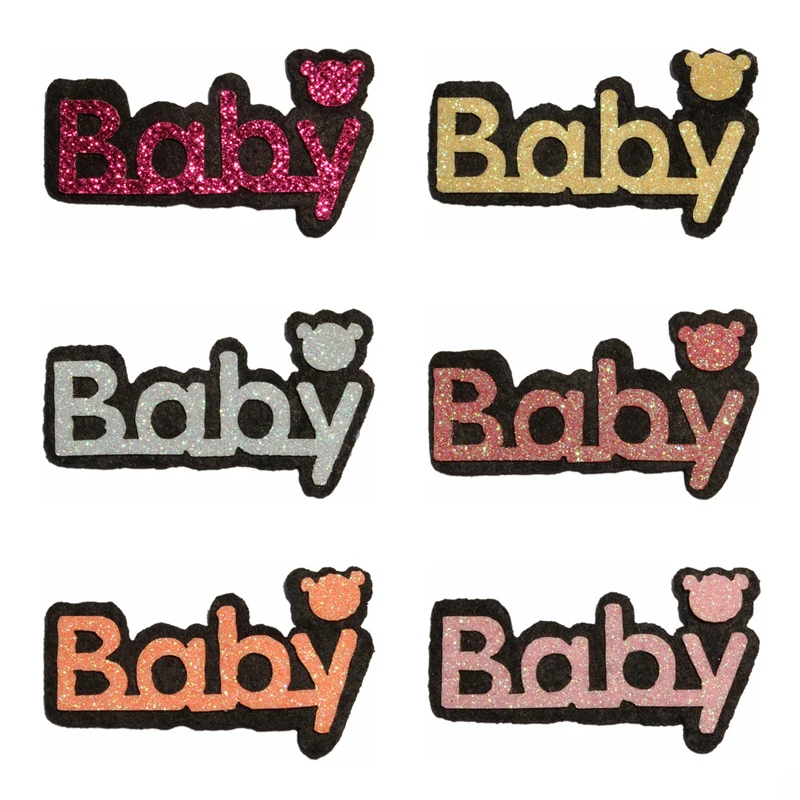 

120PCS Newborn letter Appliques for Kids Headwear Fashion Glitter Nonwovens Felt Patches for Girls Hair Accessories