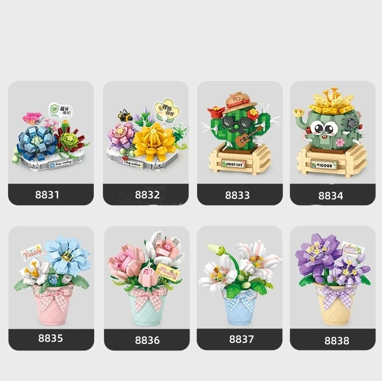 LOZ mini Blocks Kids Building Toys DIY Bricks Sweet Flower Pot Plants Puzzle Girls Gift Home Decor 8831 8832 8833 8834 8835-8838