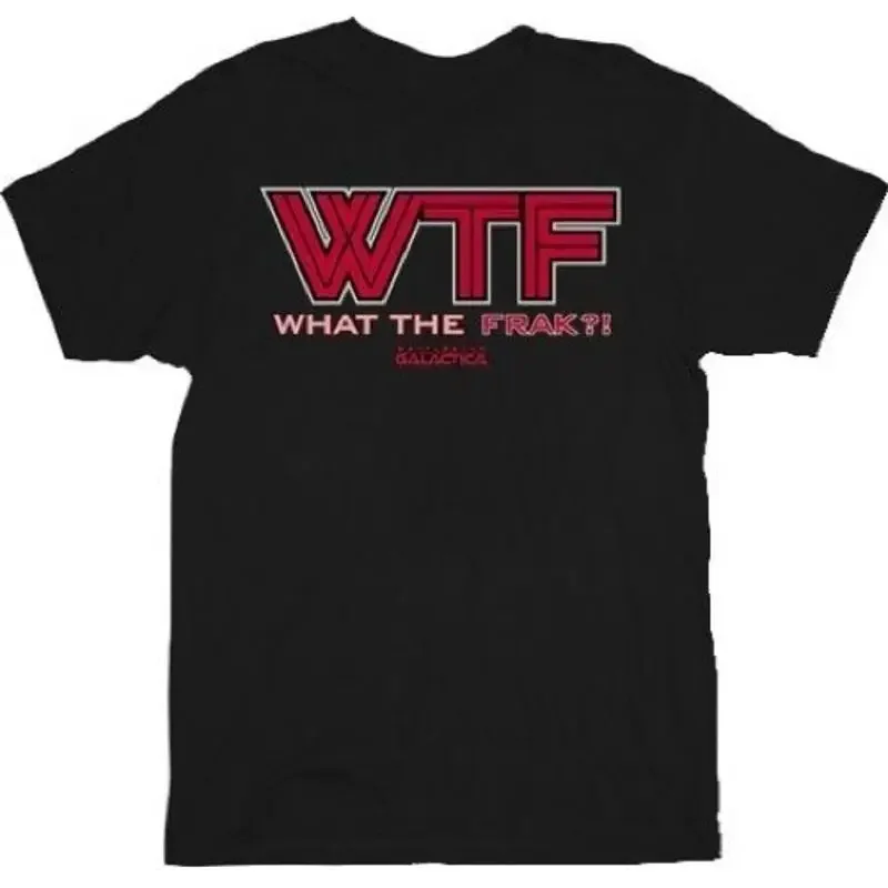 

Черная футболка для взрослых Battlestar Galactica WTF с красным логотипом What The Frak, винтажная одежда