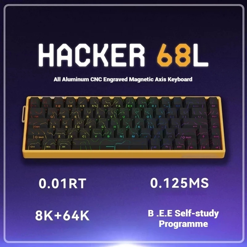 Hacker68l Wired Gaming Keyboard 68 Keys Magnetic Switch Keyboard 0.01rt 0.125ms 8k Rgb Light Gamer Accessories Boy Birthday Gift