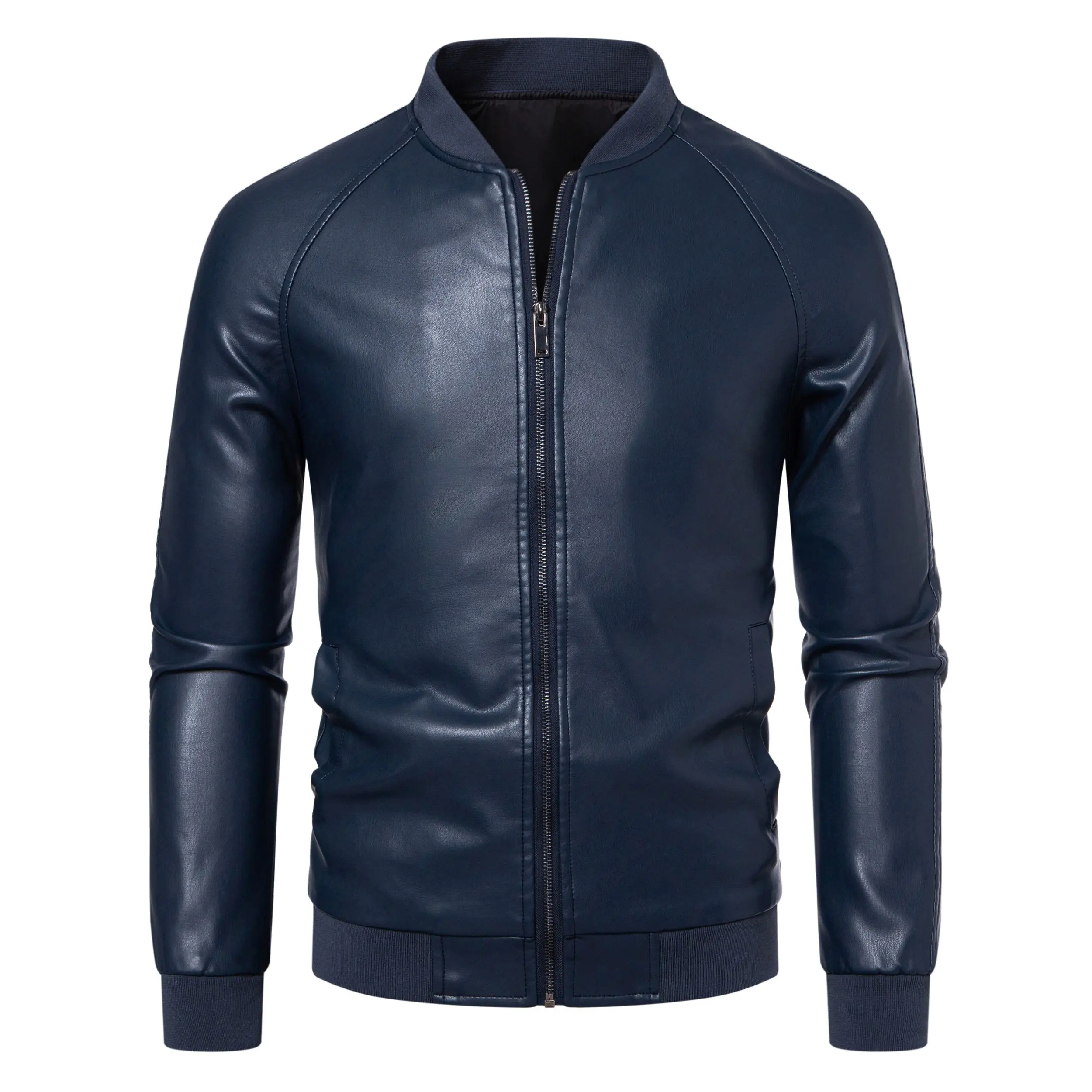 

TRAF Men's Classic Leather Bomber Jacket Stand - Up Collar Full - Zip Front Premium Leather Timeless Style for Any Occasion