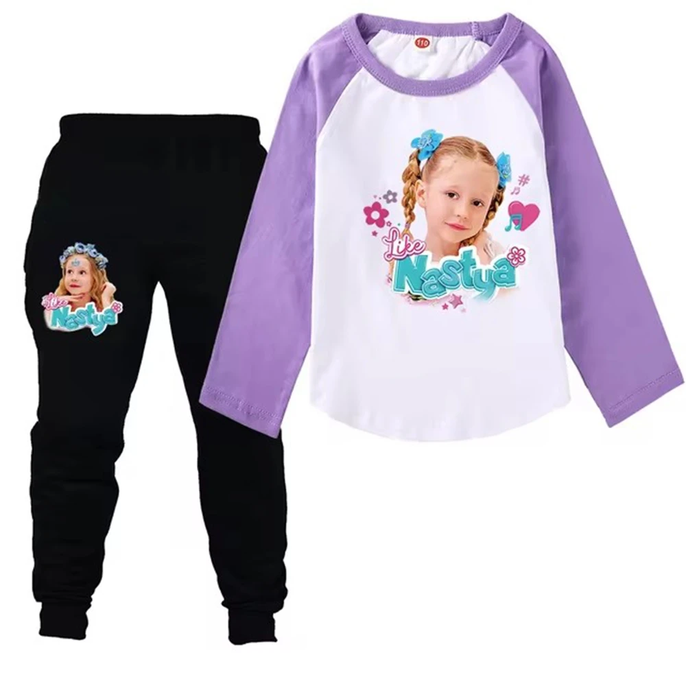 Baby Kids Pajamas Sets Cotton Boys Sleepwear Suit Girls Homewear Russia Like Nastya Pijamas T-shirt+Pants 2pc Children Nightwear