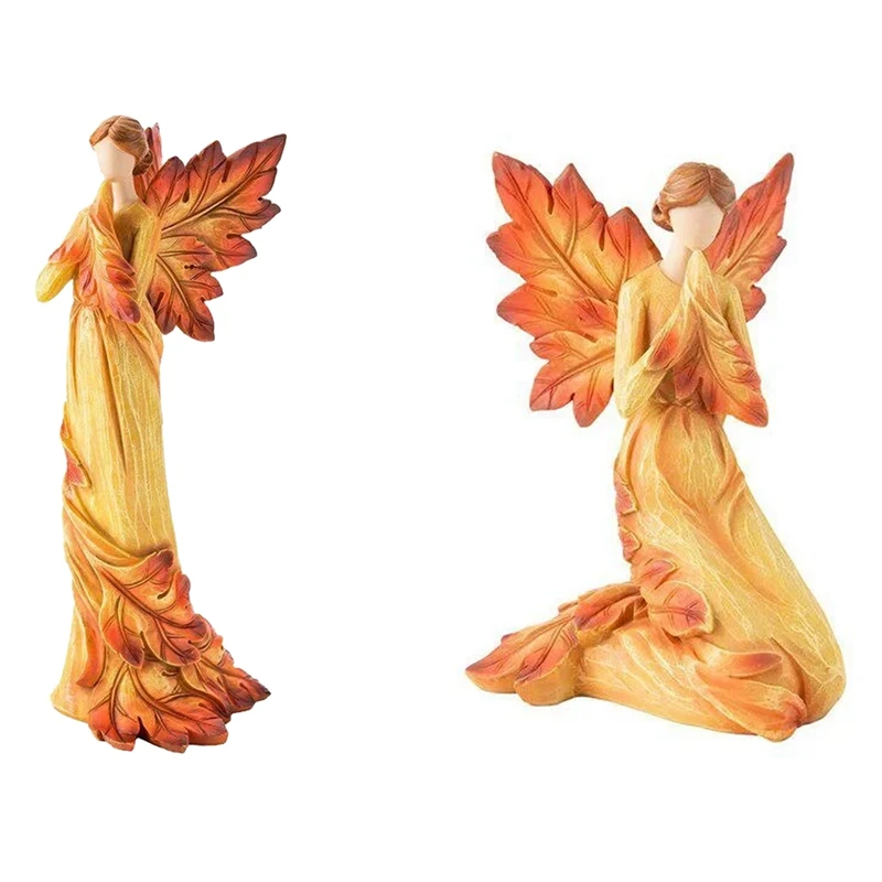 Autumn Maple Leaf Angel Statue Desktop Ornaments Garden Home Office Decoration