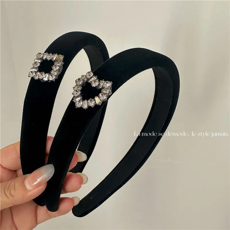 Velvet Diamond Debris Korean Style Autumn Winter Retro Elegant Heart Wide Brim Hair Band Fashion Hair Band Hairhoop Headwear