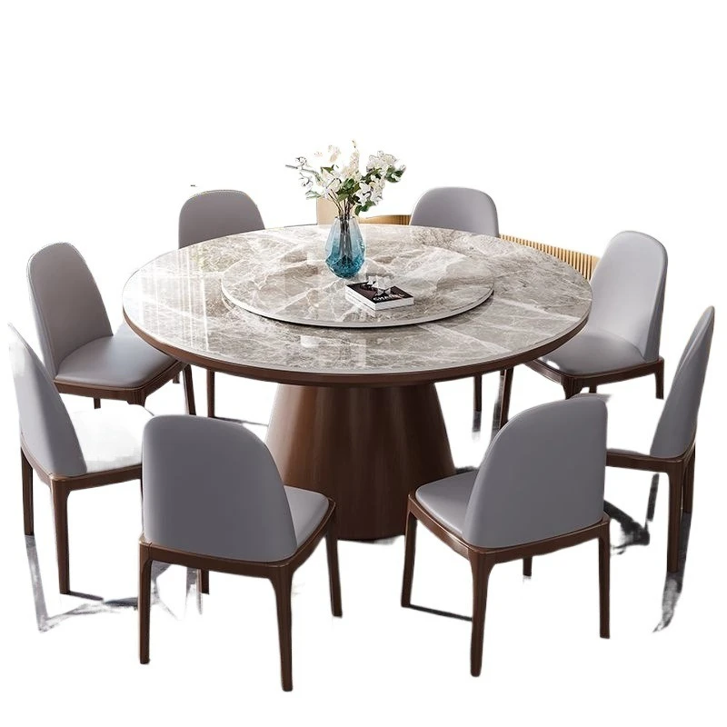 

High-end solid wood rock slab dining table and chair combination electric turntable induction cooker household small apartment