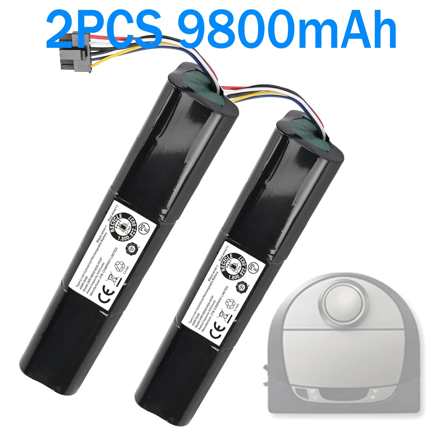 14.4V 6500mAh Li-Ion vervangende batterij voor Neato D3 D4 D5 D6 D7 robotstofzuigers, onderdeelnummer: 945-0225