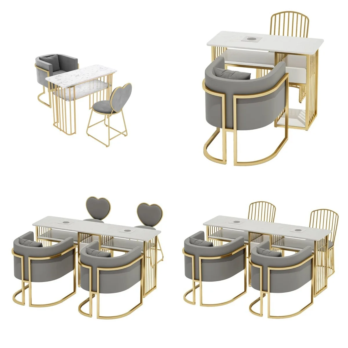Professional Nail Salon Furniture Modern Manicure Spa Table and Chair Rectangular Metal Leg Work Nail Tables