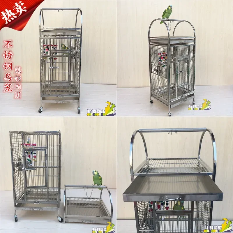 For Large Stainless Steel Metal Parrot Cage Dual Purpose Bird Station Frame Breeding Cage Durable Spacious Indoor Outdoor Use
