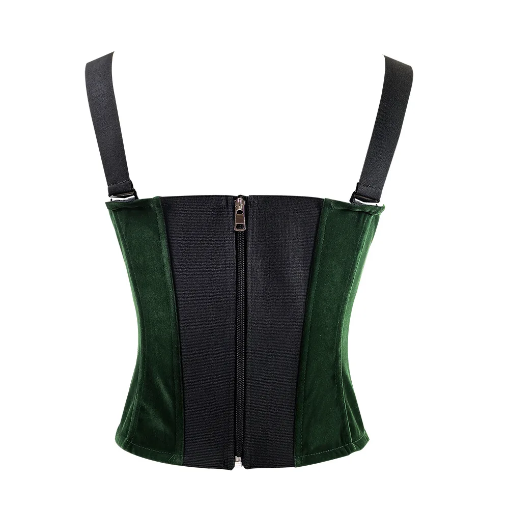 Corset en velours français Sophia pour femme, surbuste avec soutien-gorge, haut court standard, mince, dos nu, tube brillant, Y-Zipper, haut sans bretelles, vêtements en saillie, Y2k