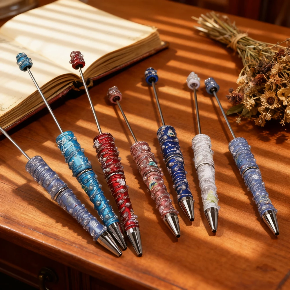 

24Pcs DIY Pearl-Studded Christmas Tree Bead Ballpoint Pen – Twist-to-Deploy Tip, Refillable Bead Pen Gift for Holidays