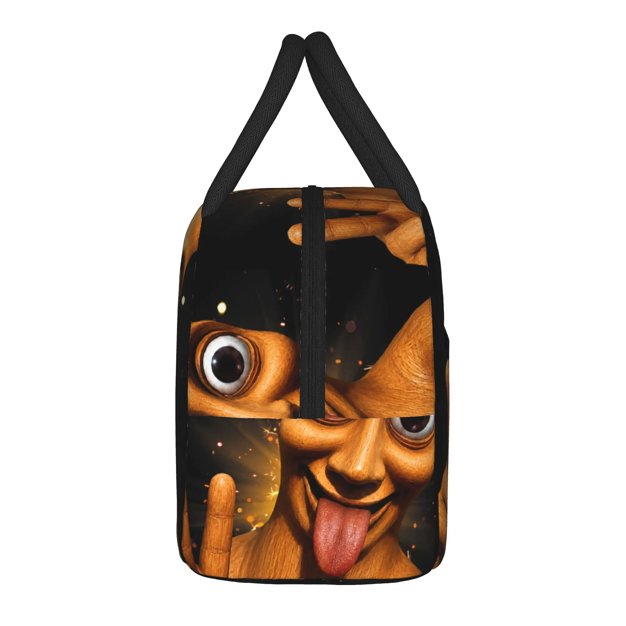 Funny Halloween Tung Tung Sahur Peace Sign Tongue Out Meme Lunch Bag Portable Insulated Lunch Box Women Office Print Cooler Bag