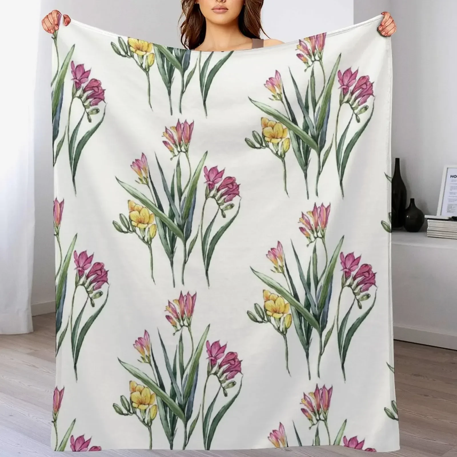 freesias Throw Blanket Flannels Personalized Gift bed plaid Blankets