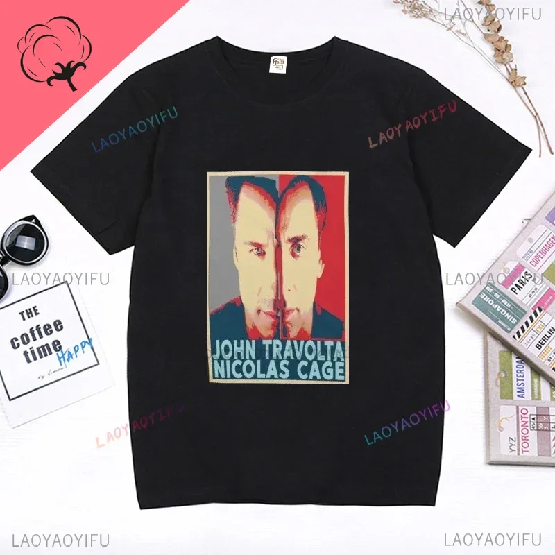 John Travolta Nicolas Cage Classic T-shirt 80S Women's Shirt Fashion Creative Casual Fun T-shirt 100%Cotton Print