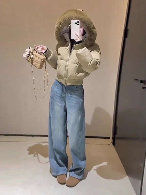 

Женская хлопковая куртка в стиле ретро с капюшоном, теплая, с меховым воротником, свободного кроя, в корейском стиле