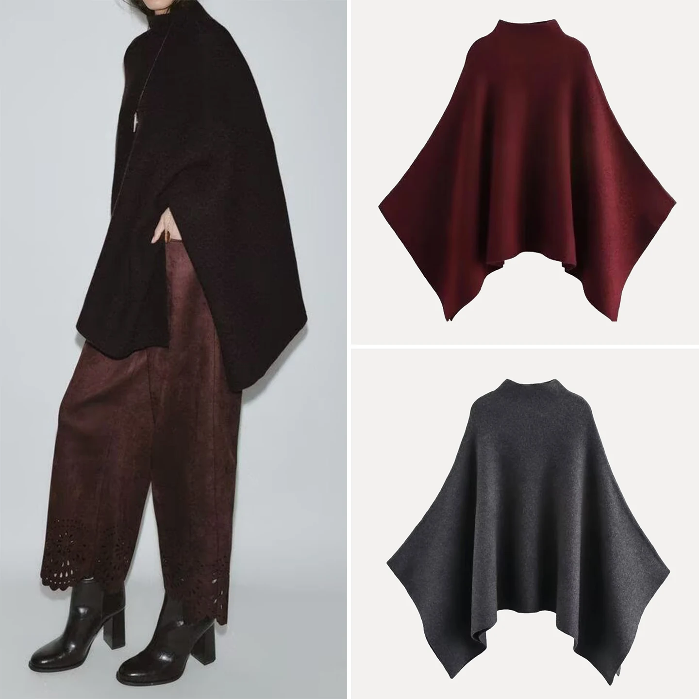 

Ele Knitted Cowl Ne Coat Z Women's Faionable Classy Stand Collar Knit Cloak Outerwear 3739324 Autumn Season