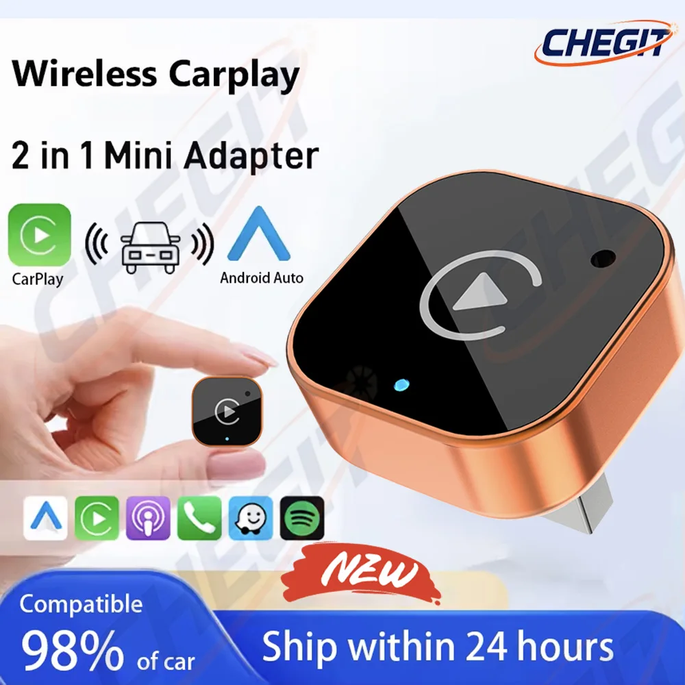 2 in1 Wireless Carplay Adapter for iPhone & Android Wired to Wireless AI Box USB Connection For Volvo Benz Mg Kia Chery VW