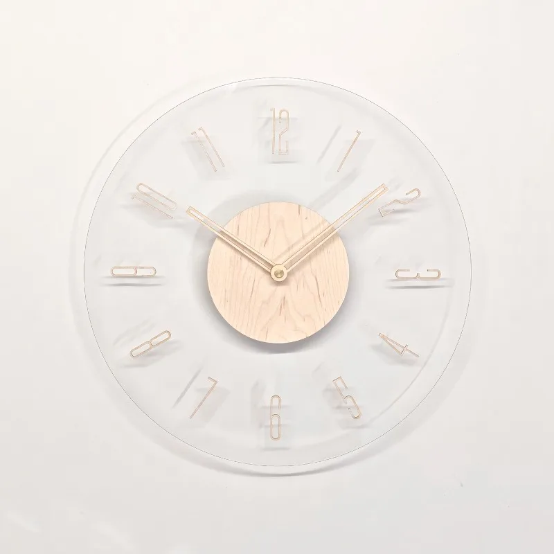 Minimalist Solid Maple Hollow Wall Clock, Transparent Number Design, Silent Movement Home Decor Clock
