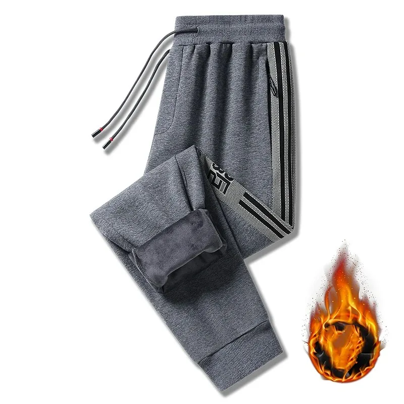 

Autumn Winter Men's Elastic High Waist Solid Color Striped Pocket Drawstring Printing Harlan Trousers Fashion Casual Pants