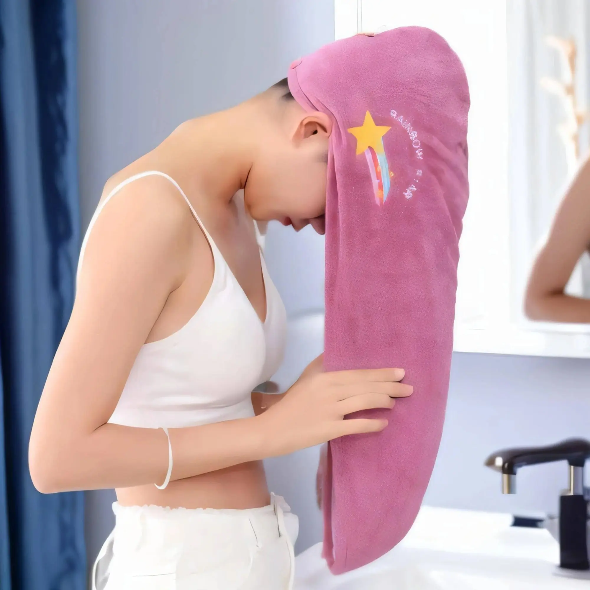 1 Stück sternbestickte Haartrocknungskappe, modernes Polyesterhandtuch für Badezimmer
