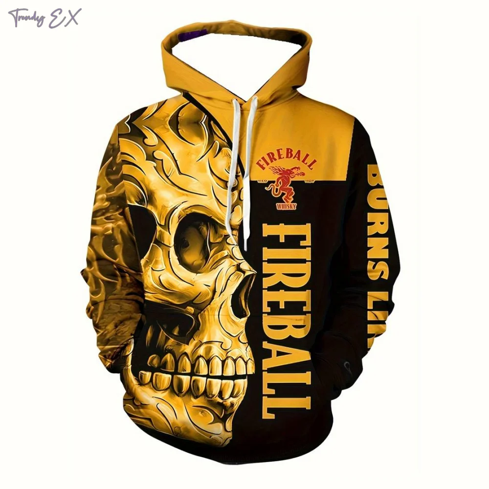 

Men's Sweatshirt 3D Digital Skull Pattern Prints Y2k Clothing Sports Kangaroo Pocket Long Sleeve Sweatshirt New in Sweatshirts