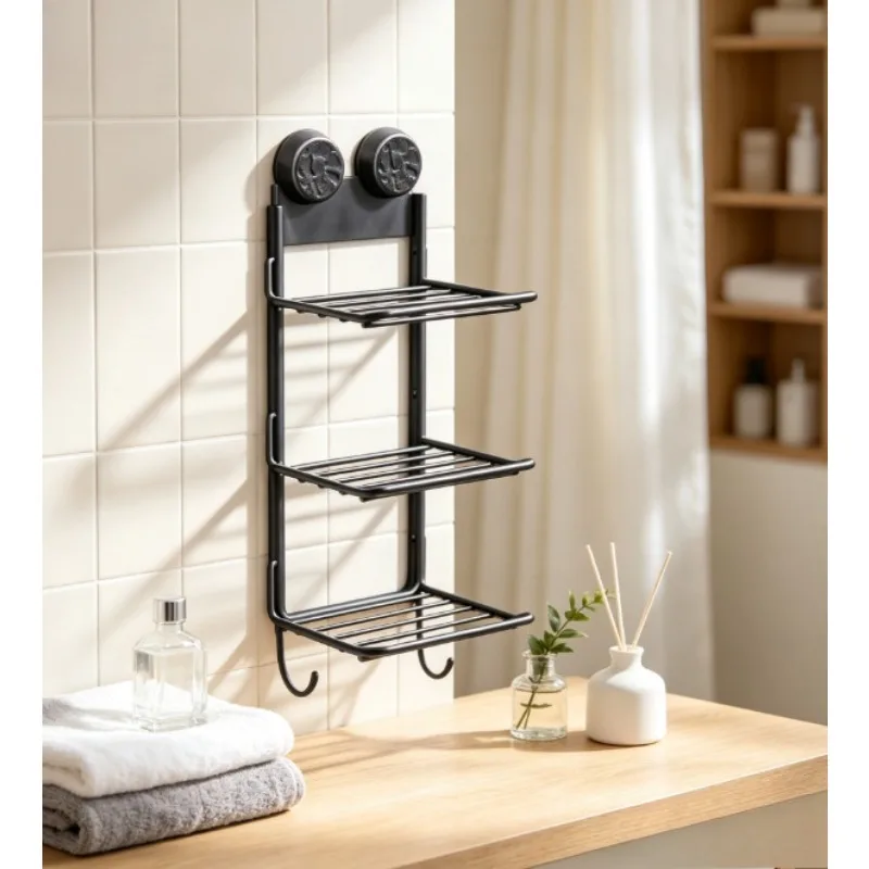 Wall Mounted Suction Cup Shelf, 3-Tier Foldable Veggie Rack, No-Drill Space-Saving Storage for Kitchen Counter and Fridge