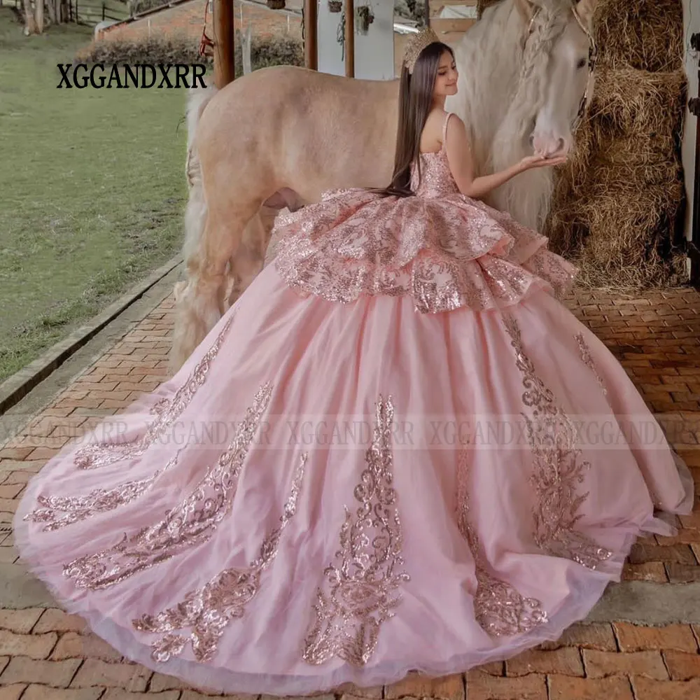 Mexico Ball Gown Pink Princess Quinceanera Dress 2024 Sequin Sweet 16 Dress Birthday Vestidos De 15 Anos 16th Formal Party Wear