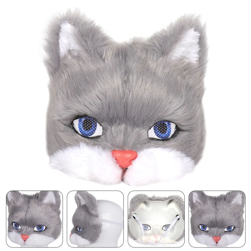 Masque de chat en peluche pour hommes, mini cosplay en PVC, accessoires de costume, masques de RhTim ade Ball Mardi Gras, décorations de tête Hpronostic Grey