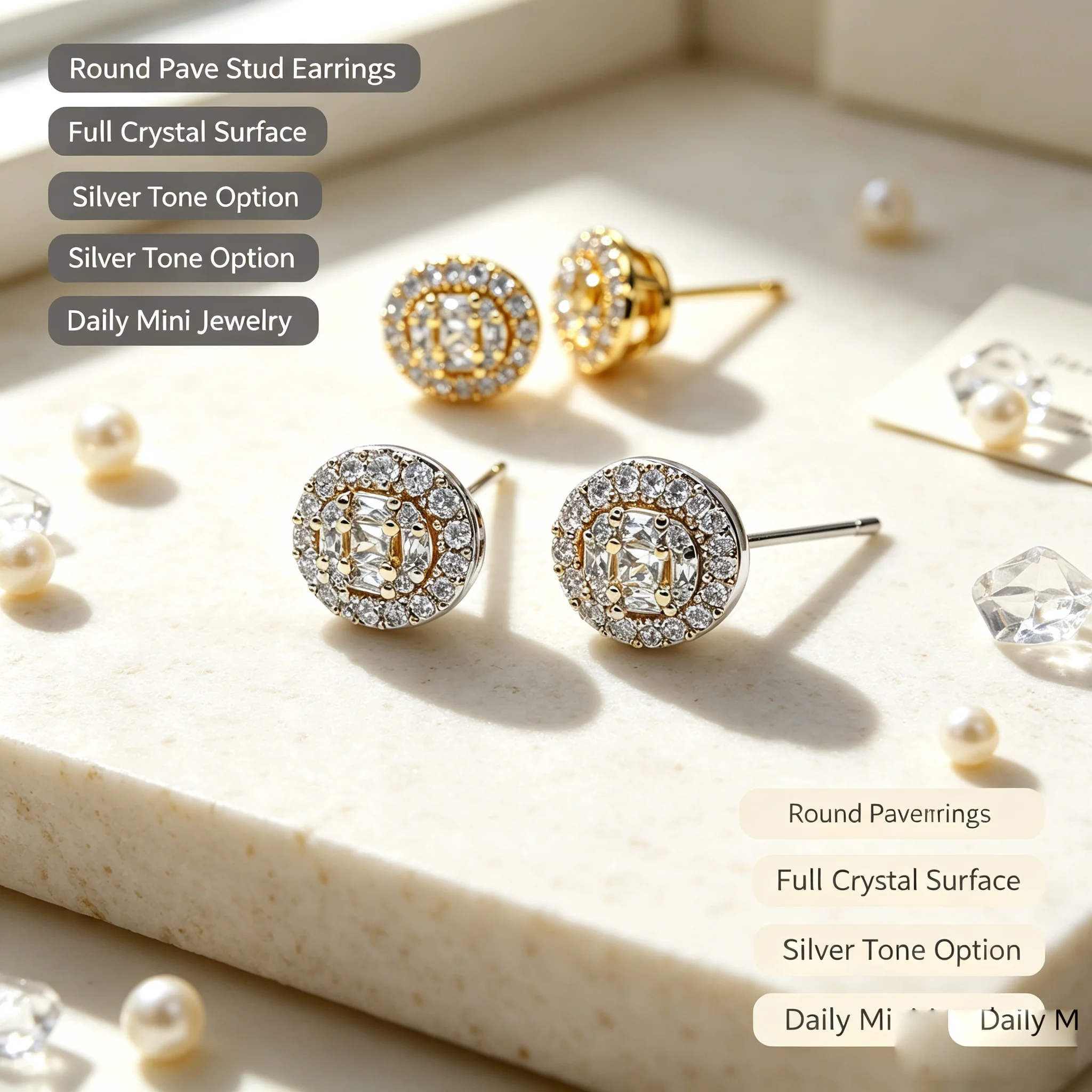Women Sparkling Round Frame Rectangle Crystal Earrings Elegant Accessory For Dating Party Valentine's Day Gifts For Ladies