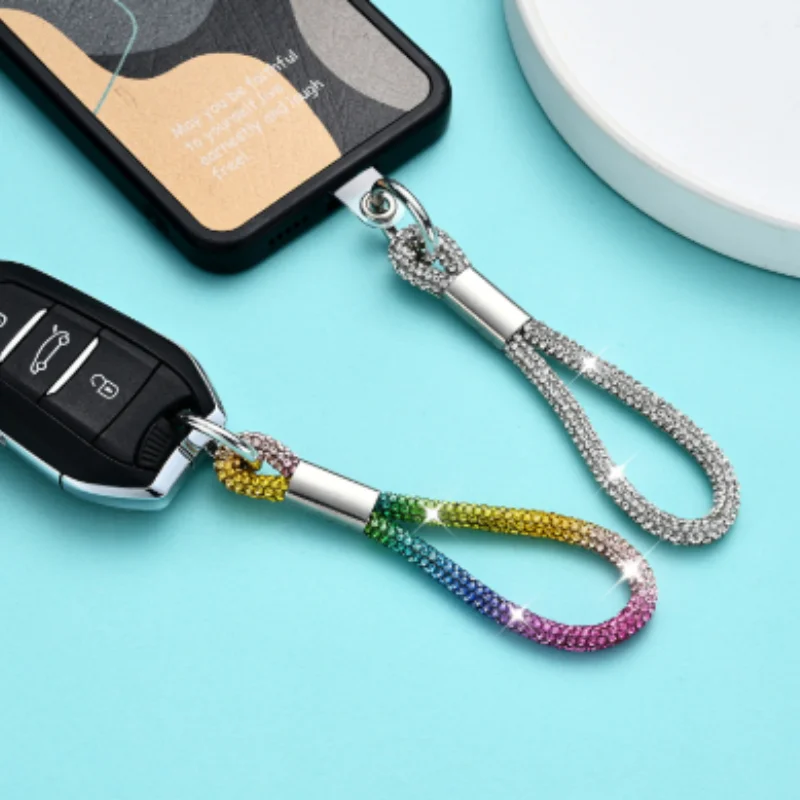 Bunte Bonbonfarben funkelnder Kristall PU-Leder Seil Schlüsselanhänger für Paare Frauen Männer Mädchen Auto Tasche Zubehör Geschenk Schlüsselanhänger