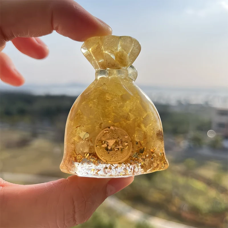 Lucky Money Bag Crystal Prosperity Money Pouch Resin Figurine Crushed Gemstone Money Sack Feng Shui Gift Home Decor