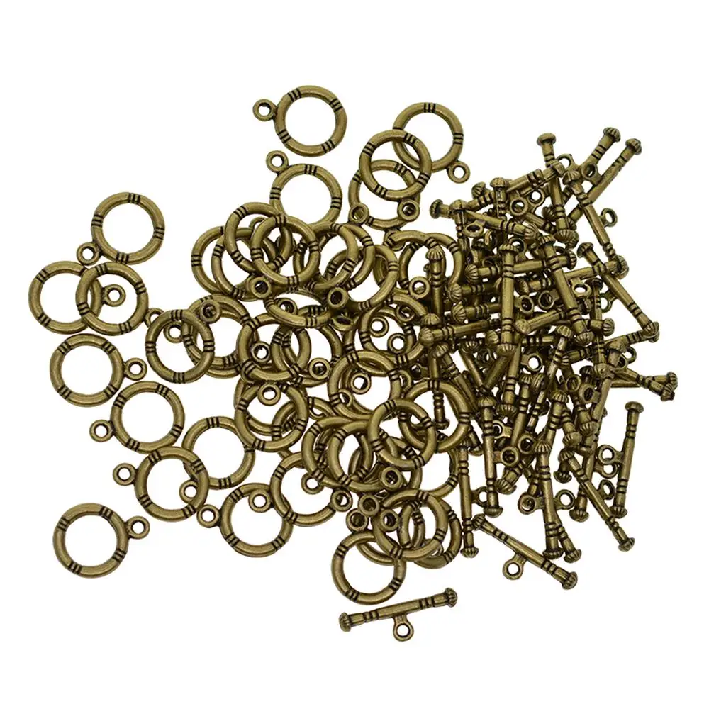 Engraved Round Bronze Toggle Clasps Alloy Findings Jewelry Connector for Bracelet Necklace DIY Crafts