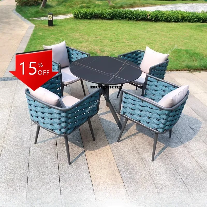 

01A alloy tables and chairs villa courtyard rattan table and chair combination terrace yang waterproof sunscreen rattan chair