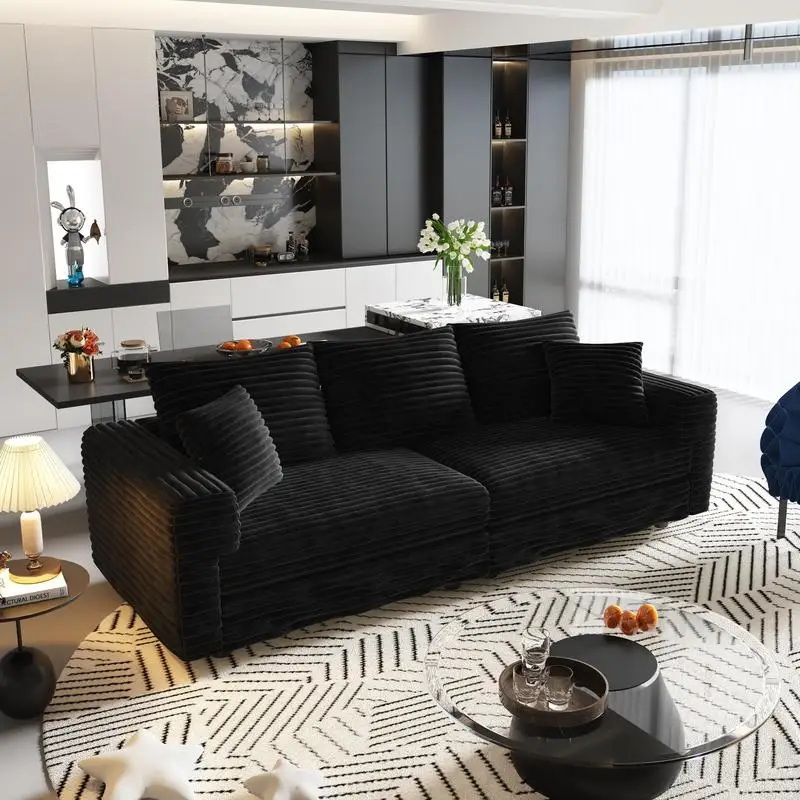 أريكة سروال قصير من القطيفة مقاس 82.7 بوصة مكونة من 3 مقاعد، أريكة سحابة منجدة مريحة وحديثة، أريكة صالة بمقعد عميق مع وسائد ناعمة، قابلة للتحويل