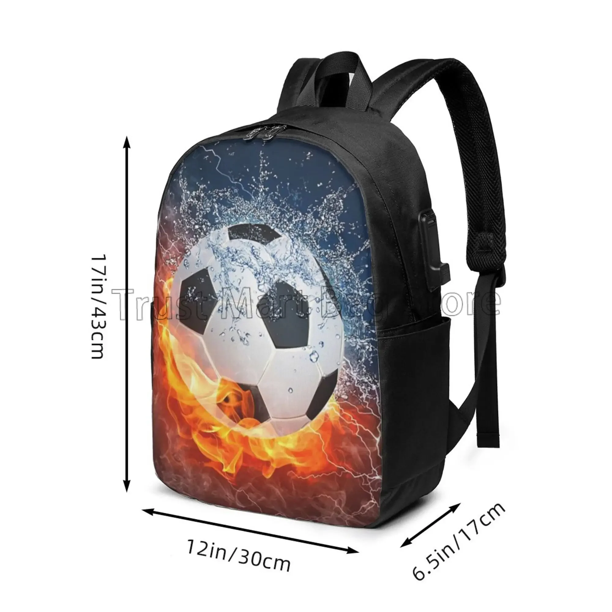 حقيبة ظهر كرة القدم In Fire and Water كاجوال للكمبيوتر المحمول وحقائب كتب للبالغين والمراهقين والأولاد والبنات وحقائب ظهر مدرسية رائعة لكرة القدم
