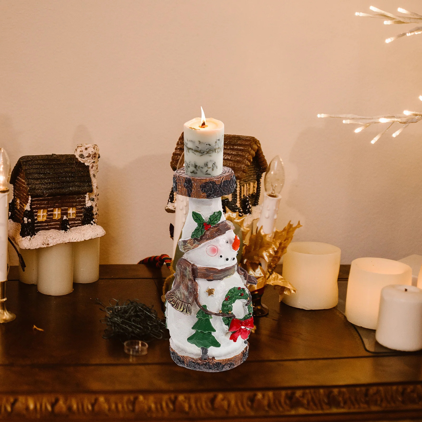

Resin C Holder Christmas Snowman Decor Imitated Wood C Desk nament Glow Party Home Decor Elegant Style