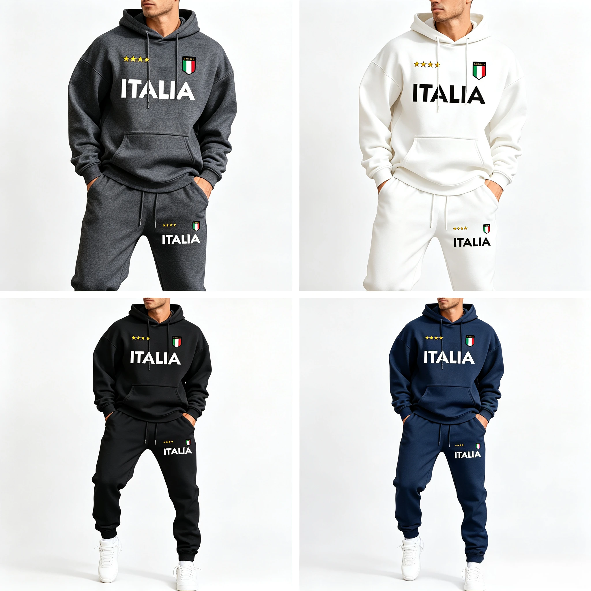 Italia Italian Flag Printing Man Hoodie Set Loose Pocket Two Pices Sets Fleece Autumn Hoodies Casual Winter Jogging Sweatpants