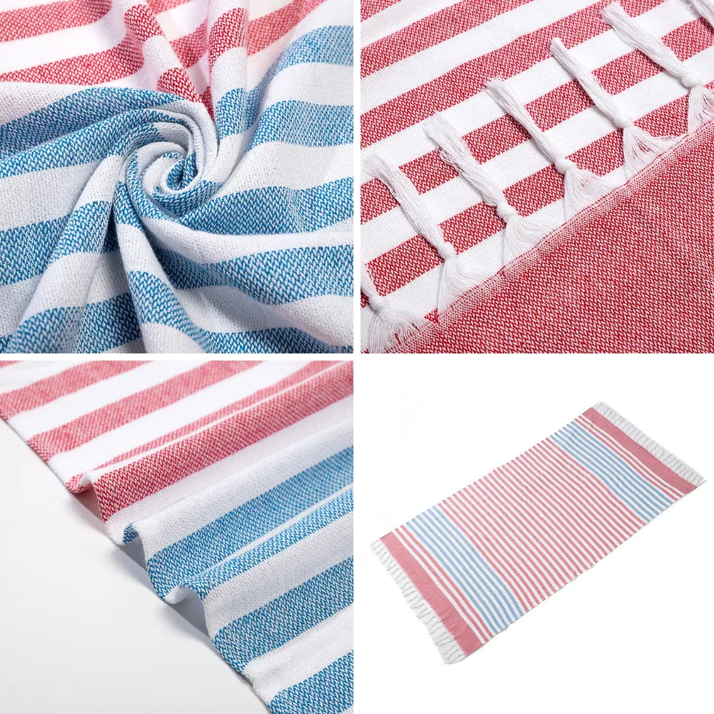 

100x180cm Cotton Turkish Beach Towel with Fringe Yarn-Dyed Stripe Adult Quick Drying Beach Towel Holiday Supplies