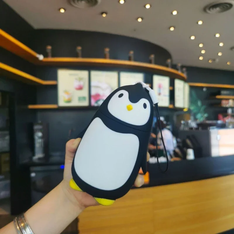 

Creative Penguin Double Layer Glass Water Bottle with Portable Rope Insulated Fat Dundun Style Unique Gift Cup for All Ages
